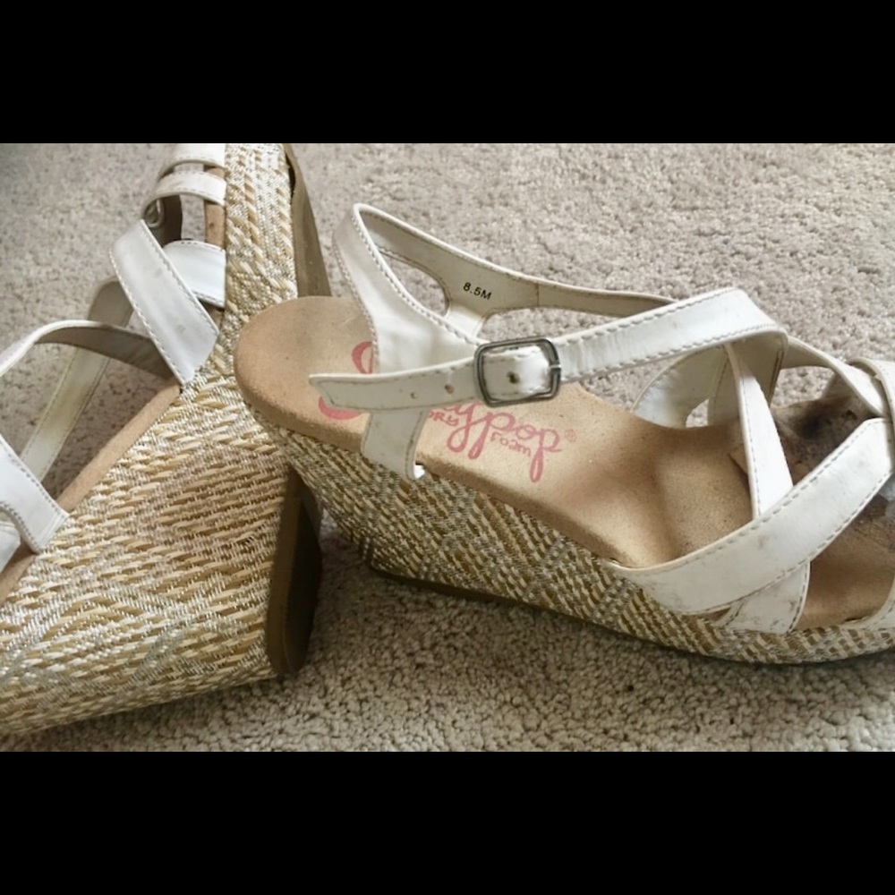 White strapped wedges